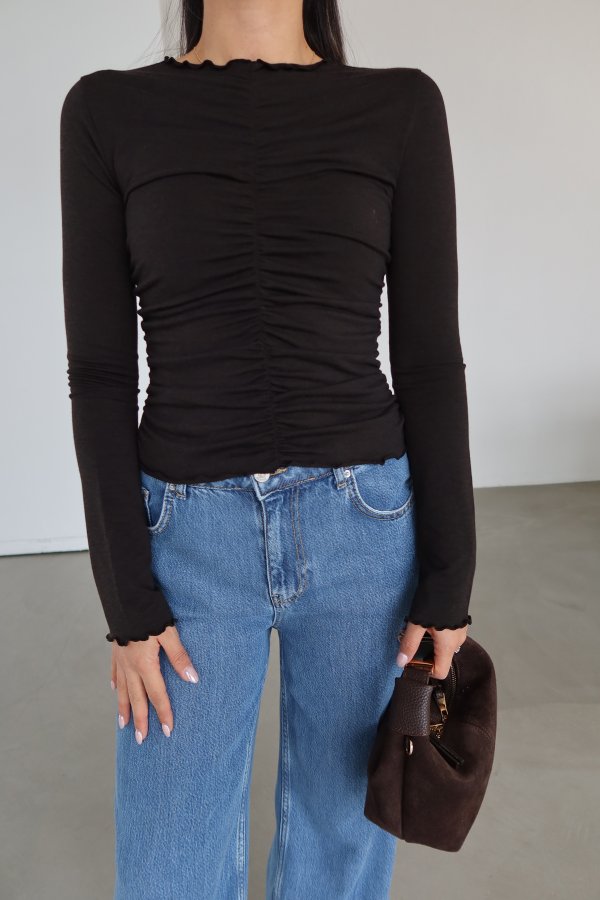 Önü Büzgülü Uzun Kollu Bluz