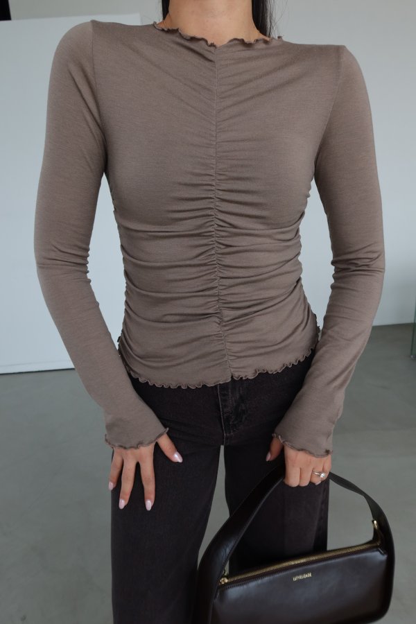 Önü Büzgülü Uzun Kollu Bluz