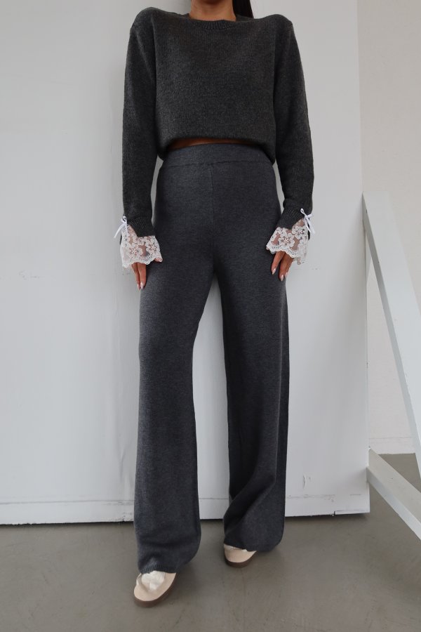 Beli Lastikli Yünlü Triko Pantolon