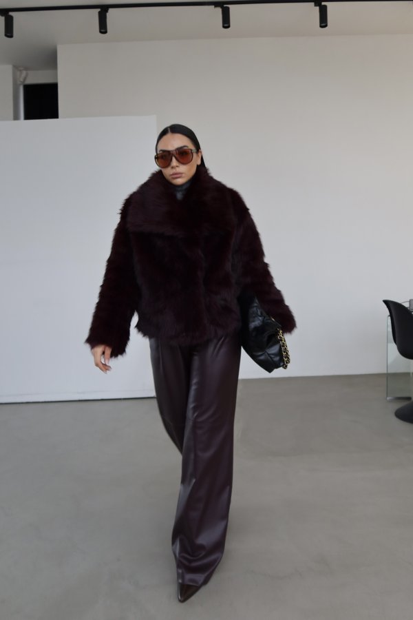 Pileli Bol Paça Deri Pantolon