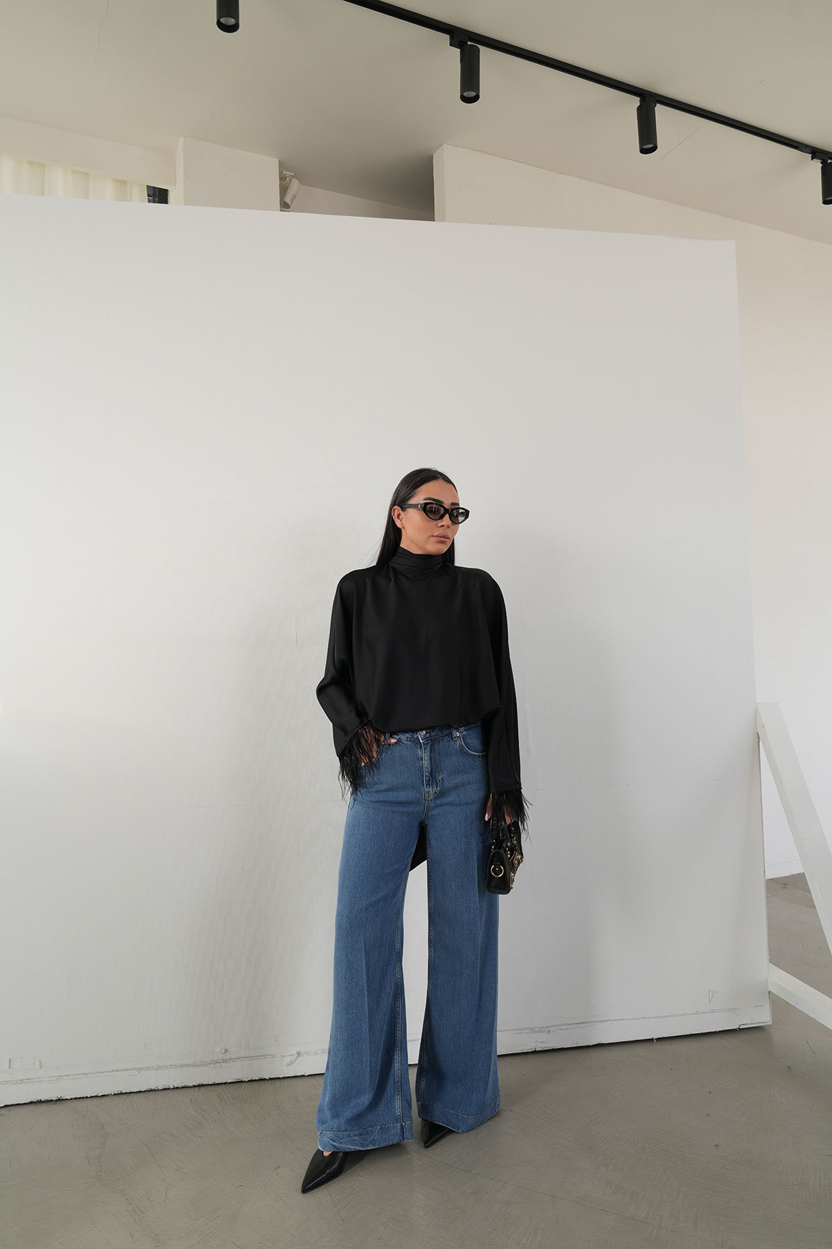 Dökümlü Kumaş Wideleg Jean