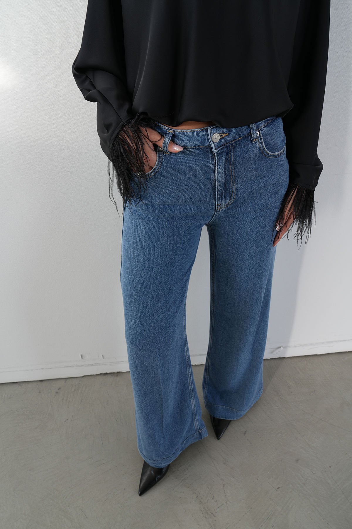 Dökümlü Kumaş Wideleg Jean