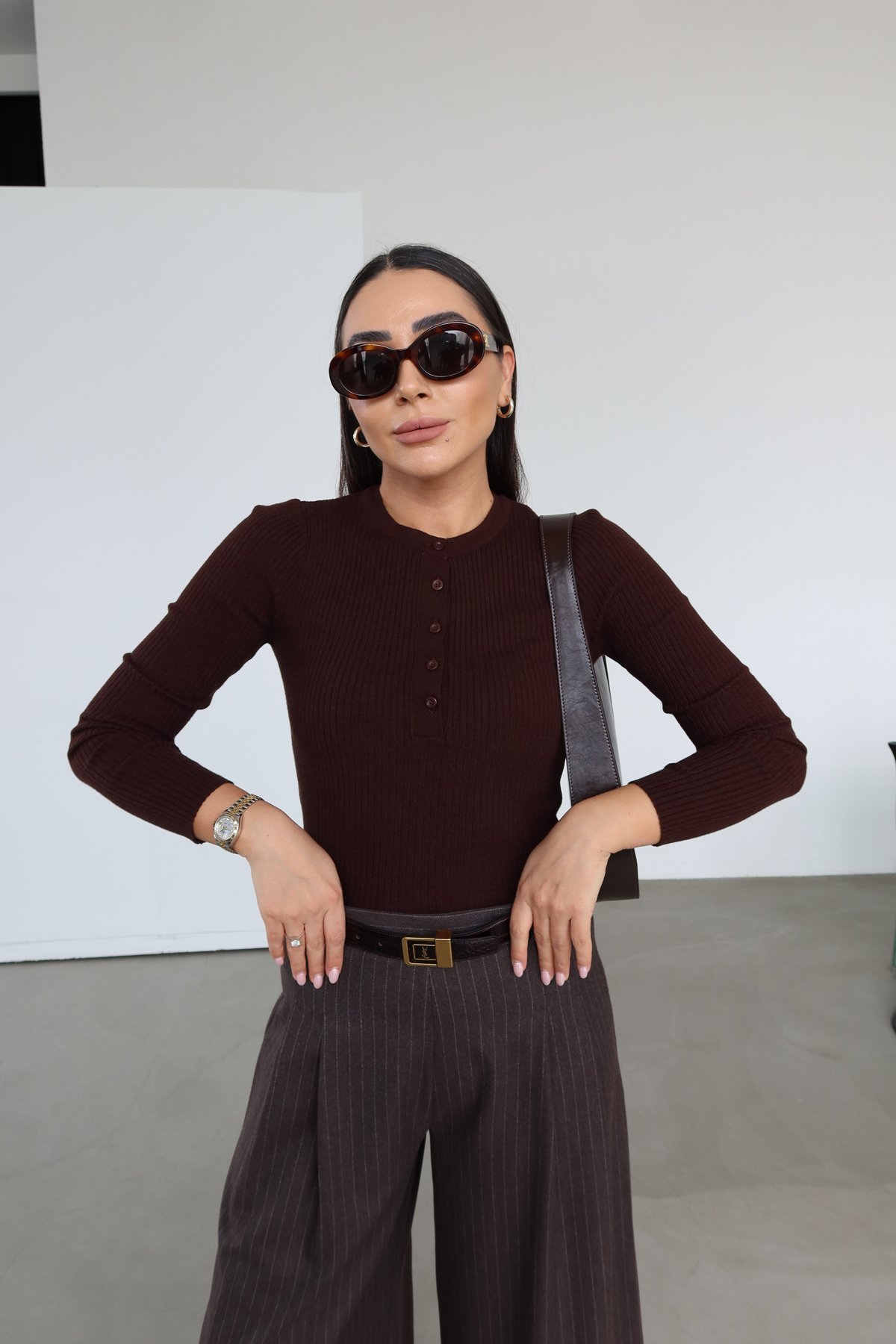 Fitilli Önü Düğmeli Triko Bluz