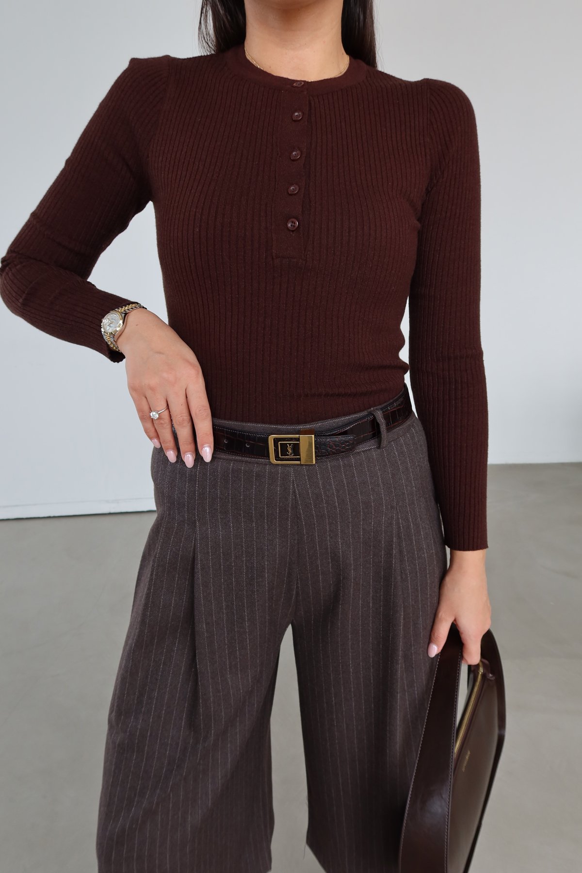 Fitilli Önü Düğmeli Triko Bluz