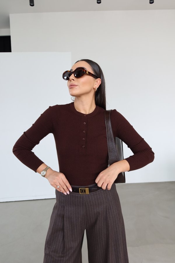 Fitilli Önü Düğmeli Triko Bluz