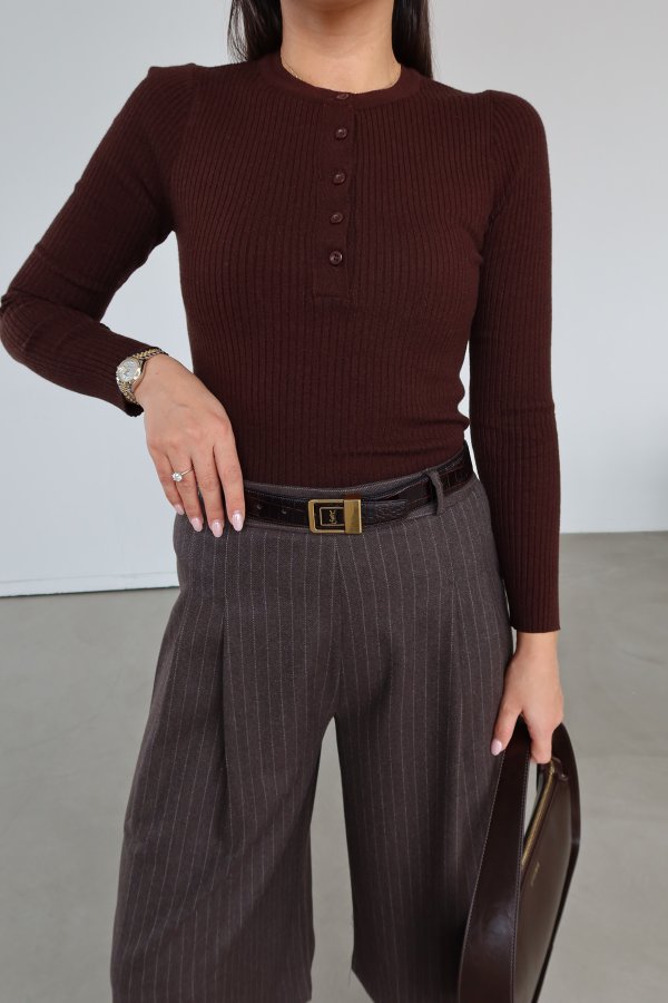 Fitilli Önü Düğmeli Triko Bluz