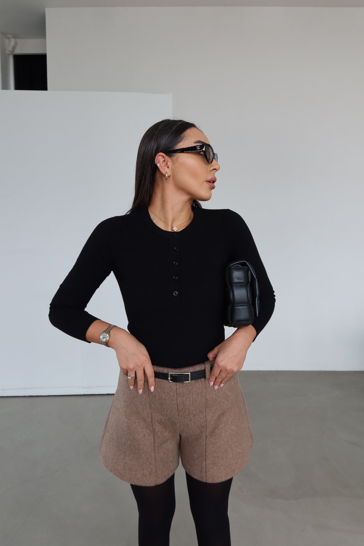 Fitilli Önü Düğmeli Triko Bluz