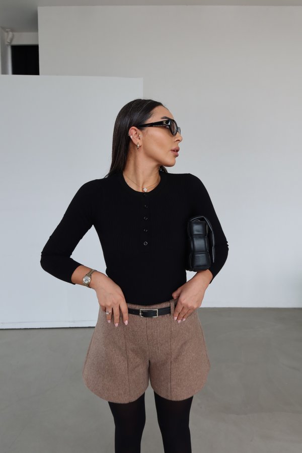 Fitilli Önü Düğmeli Triko Bluz