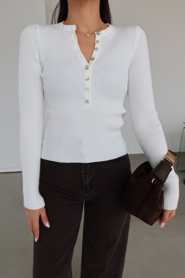 Bisiklet Yaka Düğmeli Fitilli Triko Kazak