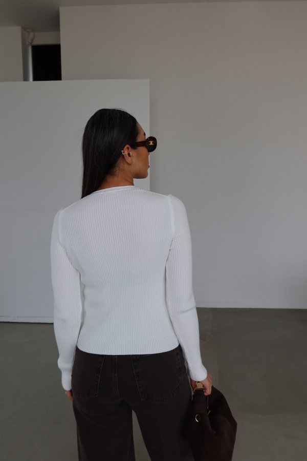 Bisiklet Yaka Düğmeli Fitilli Triko Kazak