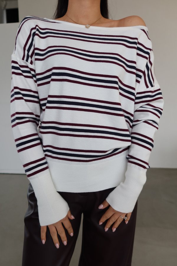 Kayık Yaka Çizgili Basic Triko