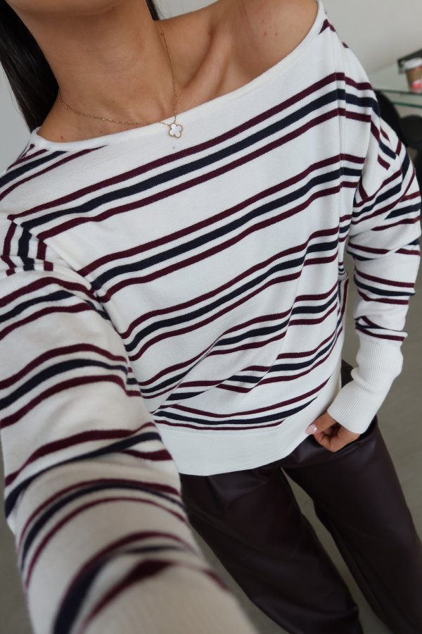 Kayık Yaka Çizgili Basic Triko
