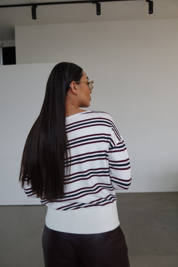 Kayık Yaka Çizgili Basic Triko