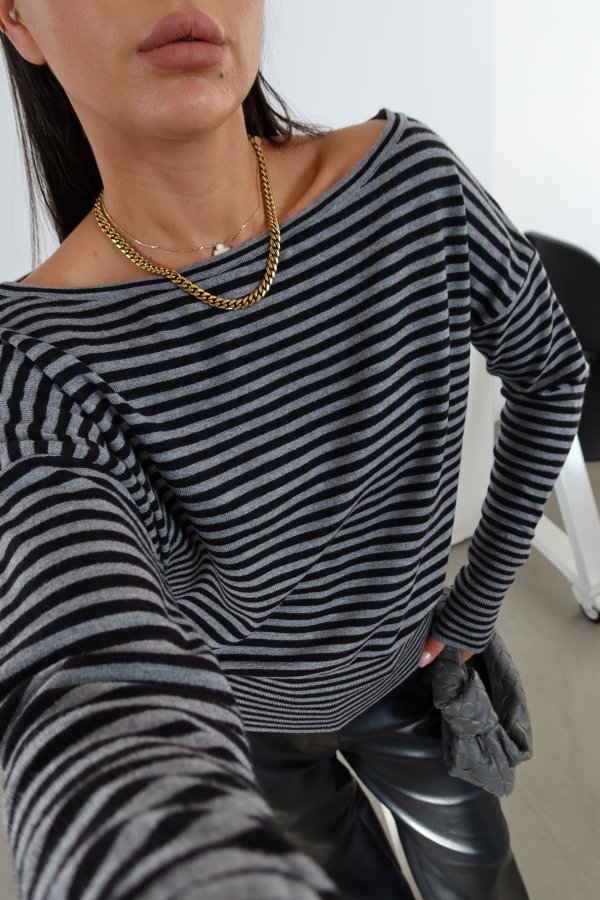 Kayık Yaka Çizgili Basic Triko