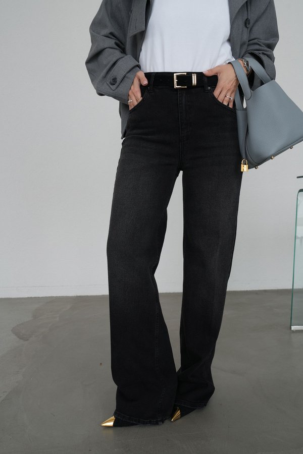 Süet Kemerli Yıkamalı Wideleg Jean