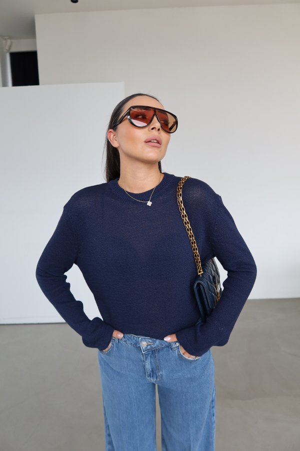 Bisiklet Yaka Oversize Basic Triko