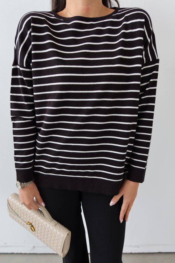 Çizgili Oversize Basic Triko