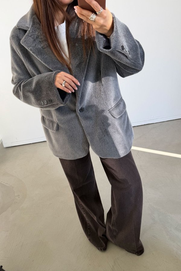 Kemerli Dokulu Blazer Ceket