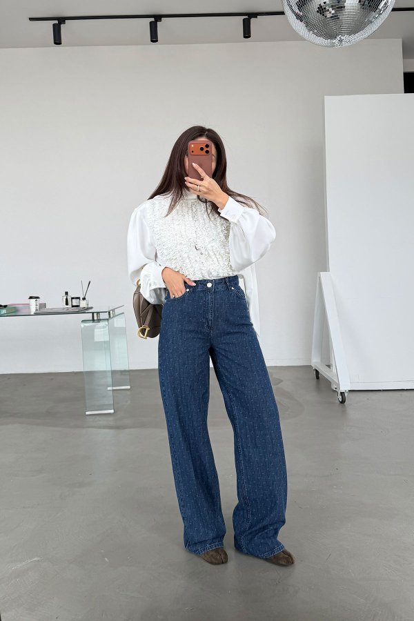 Dikiş Desenli Straight Fit Jean