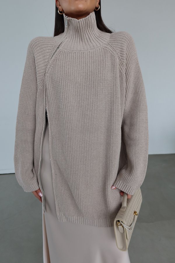 Yanı Fermuarlı Oversize Triko