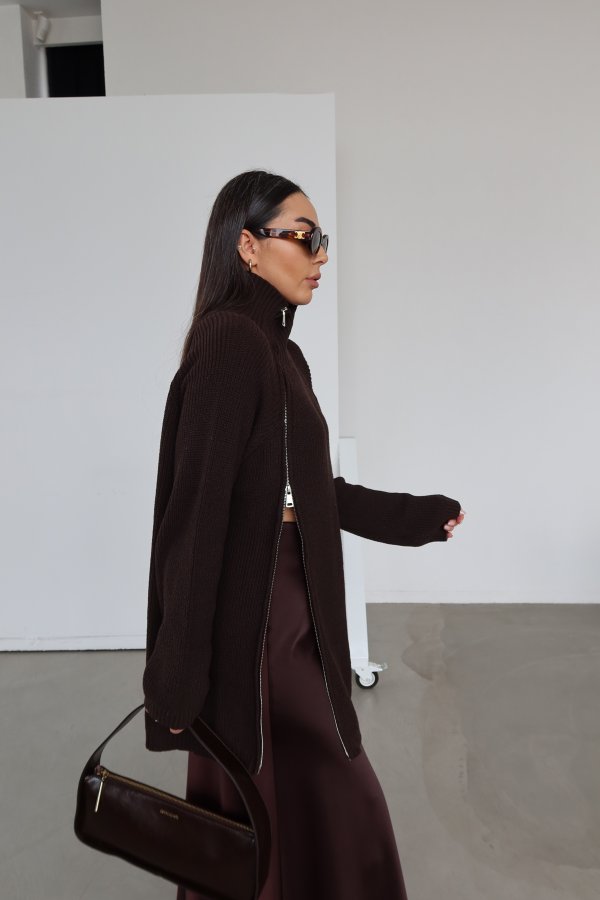 Yanı Fermuarlı Oversize Triko