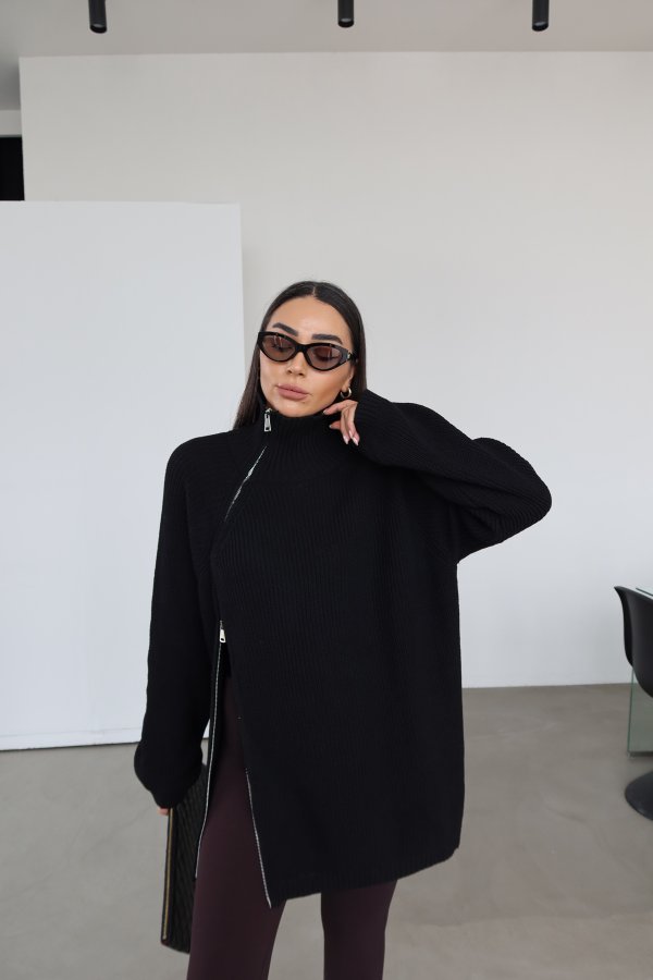Yanı Fermuarlı Oversize Triko
