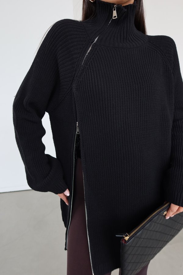 Yanı Fermuarlı Oversize Triko