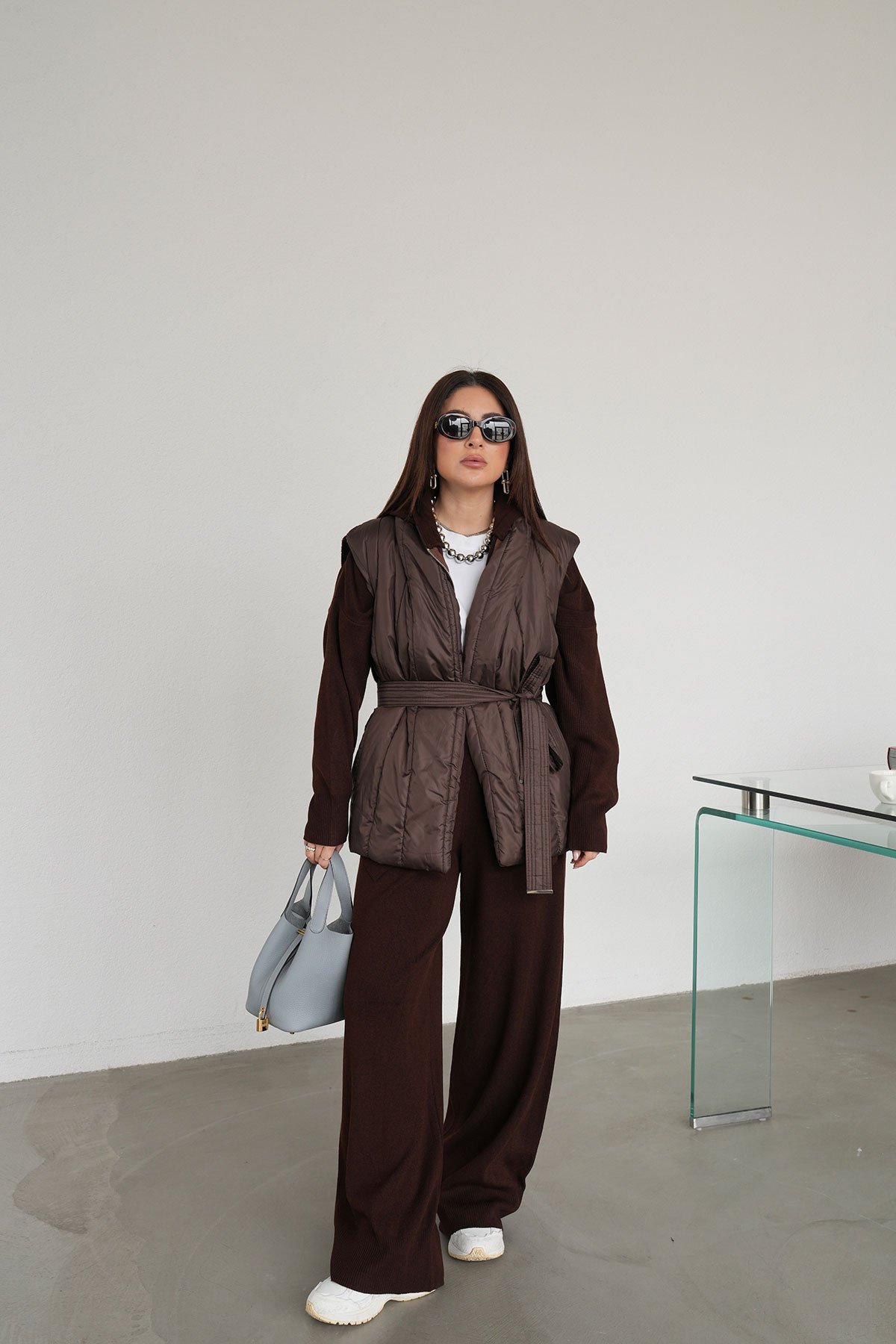 Kapüşonlu Oversize Triko Hırka Pantolon Takım