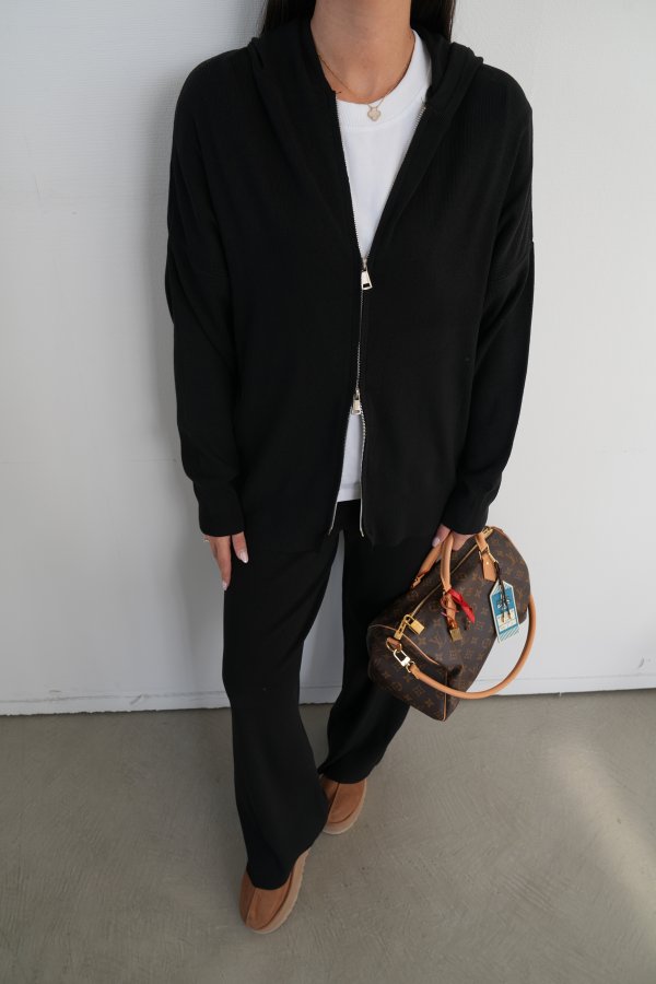 Kapüşonlu Oversize Triko Hırka Pantolon Takım