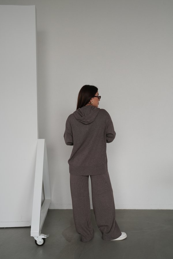 Kapüşonlu Oversize Triko Hırka Pantolon Takım