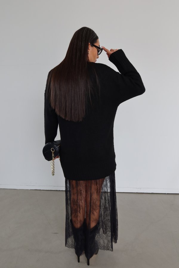 Etek Ucu Tül Triko Elbise