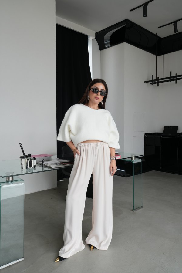 Beli Lastikli Geniş Kalıp Saten Pantolon