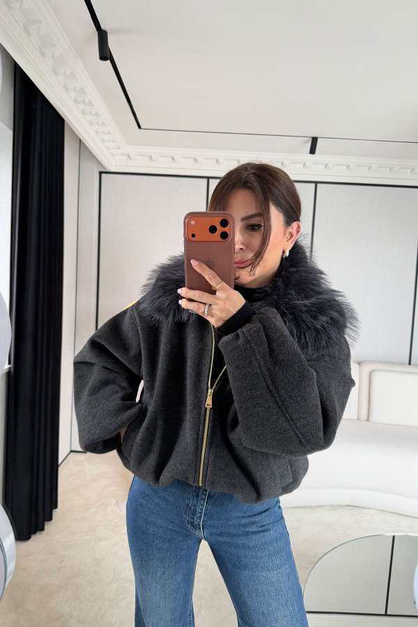 Yakası Kürklü Bomber Kaşe Mont