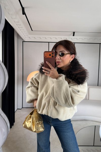 Yakası Kürklü Bomber Kaşe Mont