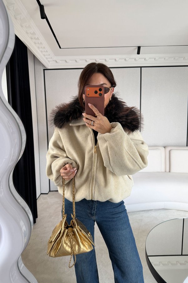 Yakası Kürklü Bomber Kaşe Mont