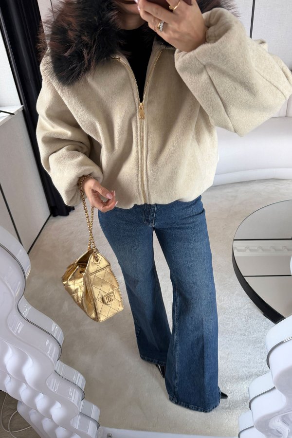Yakası Kürklü Bomber Kaşe Mont