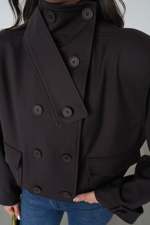 Dik Yaka Cepli Kısa Mont