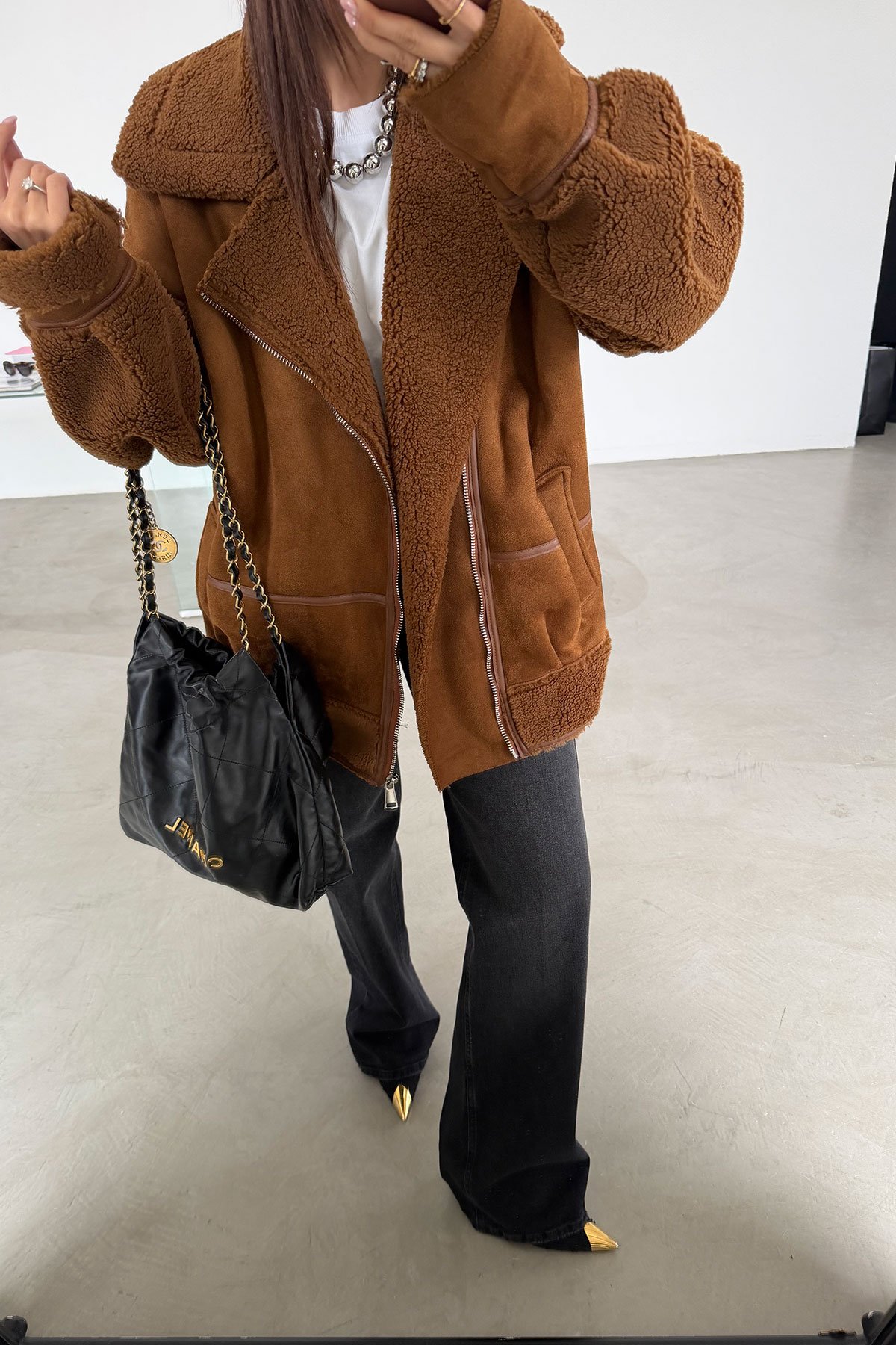 İçi Kürklü Süet Biker Mont