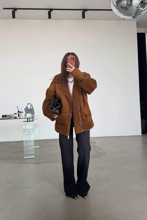 İçi Kürklü Süet Biker Mont