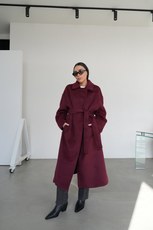 Kuşaklı Maxi Kaşe Kaban