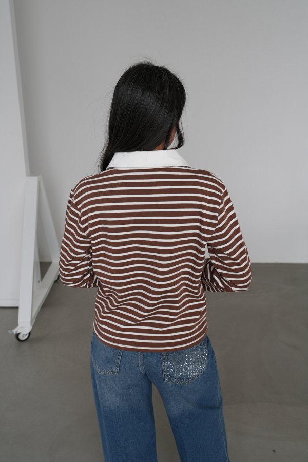 Polo Yaka Çizgili Uzun Kol Sweat