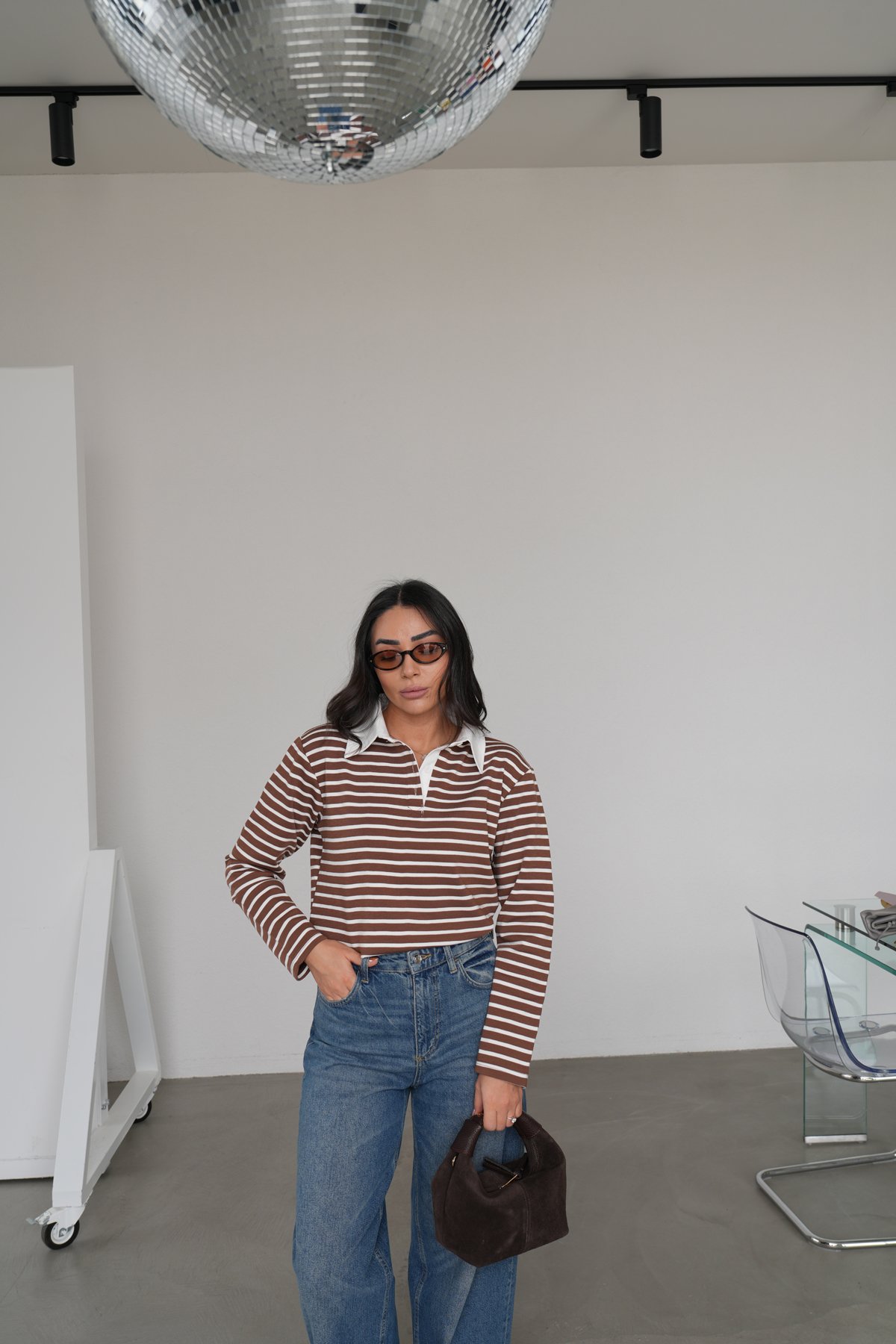 Polo Yaka Çizgili Uzun Kol Sweat