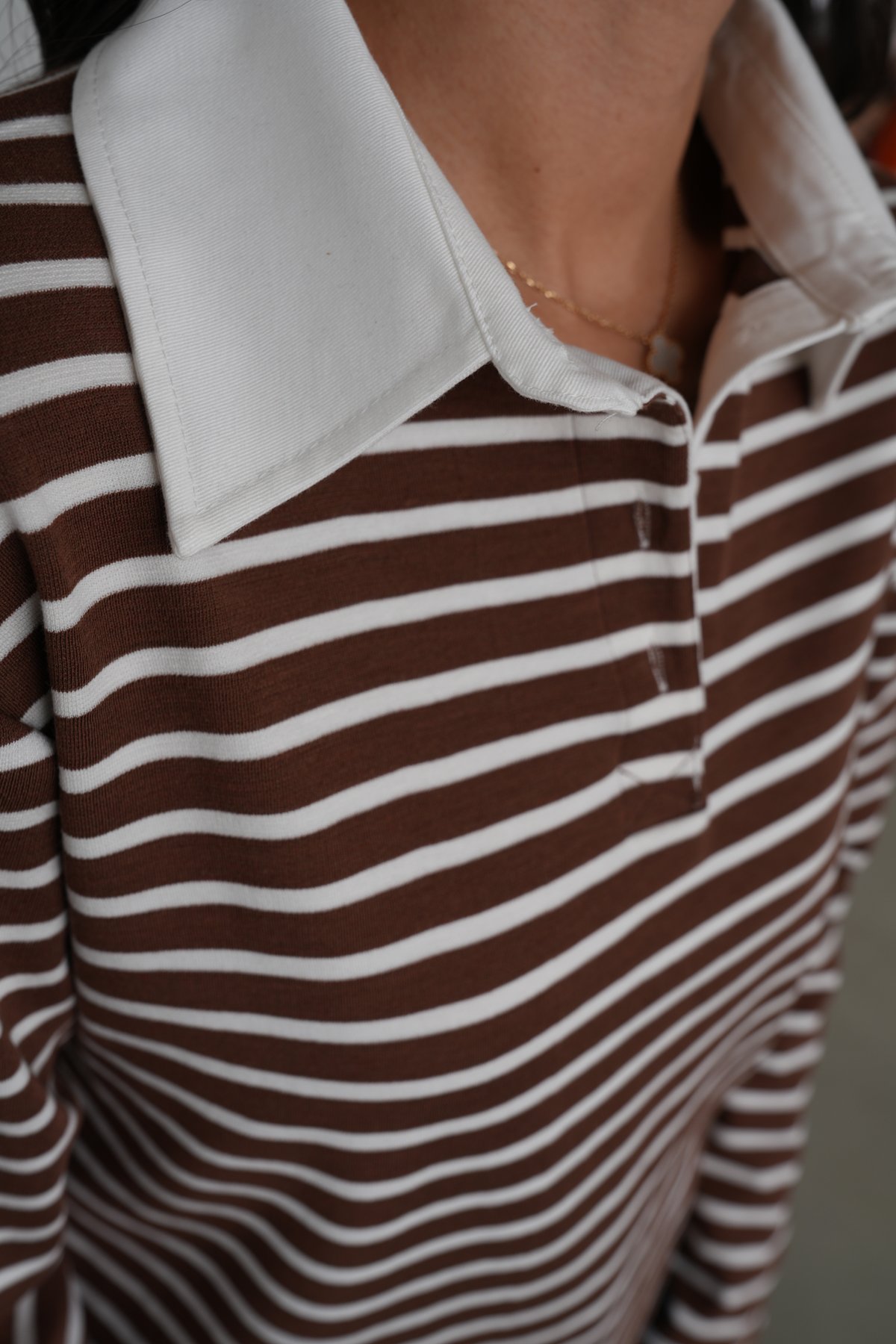 Polo Yaka Çizgili Uzun Kol Sweat