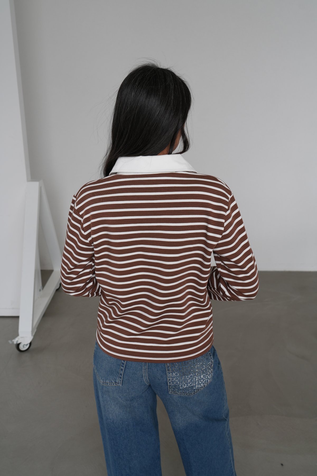 Polo Yaka Çizgili Uzun Kol Sweat