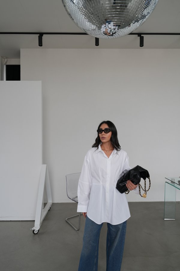 Düğme Ve Dikiş Detaylı Oversize Gömlek