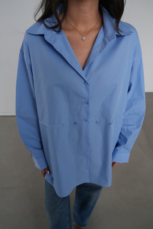 Düğme Ve Dikiş Detaylı Oversize Gömlek