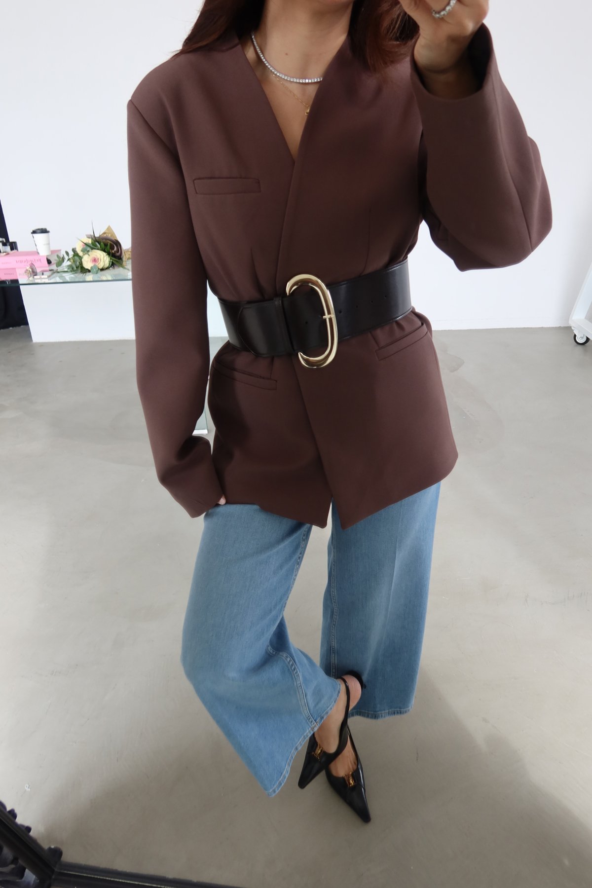 Kalın Kemerli Atlas Ceket