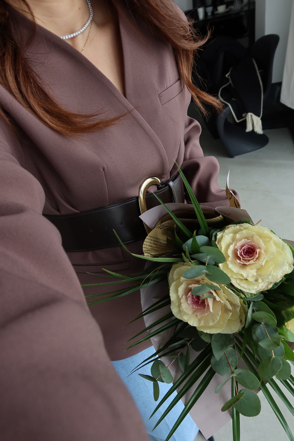 Kalın Kemerli Atlas Ceket