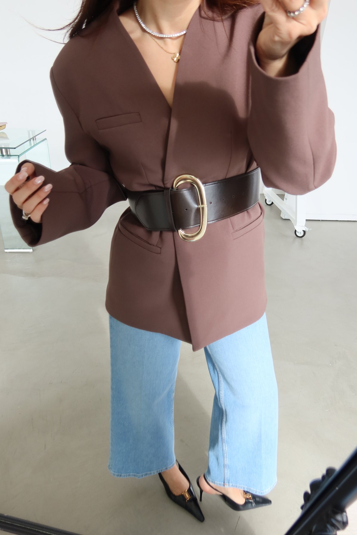 Kalın Kemerli Atlas Ceket