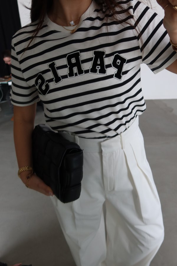 Çizgili Paris Baskılı Tshirt